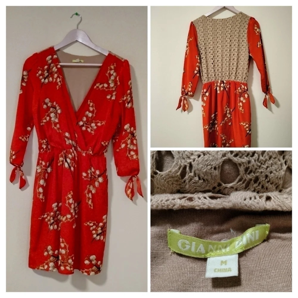 Gianna Bini Sz M Dress Orange Floral Design